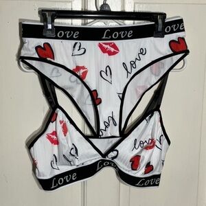 Love Print Women's Intimate Set - White Red and Black size XL